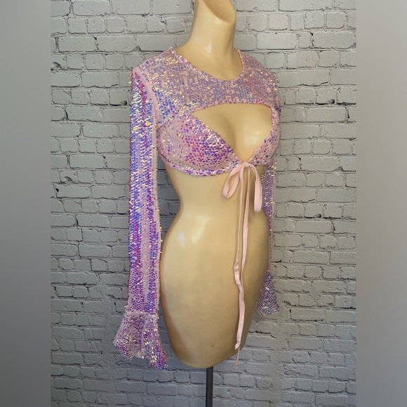 NWT Club Exx Iridescent Sequin Crop Top - Picture 3 of 5